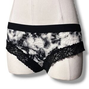 PINK VICTORIA’S SECRET Mesh Lace Trimmed Cheeky Panties Black & White Tie Dye XL